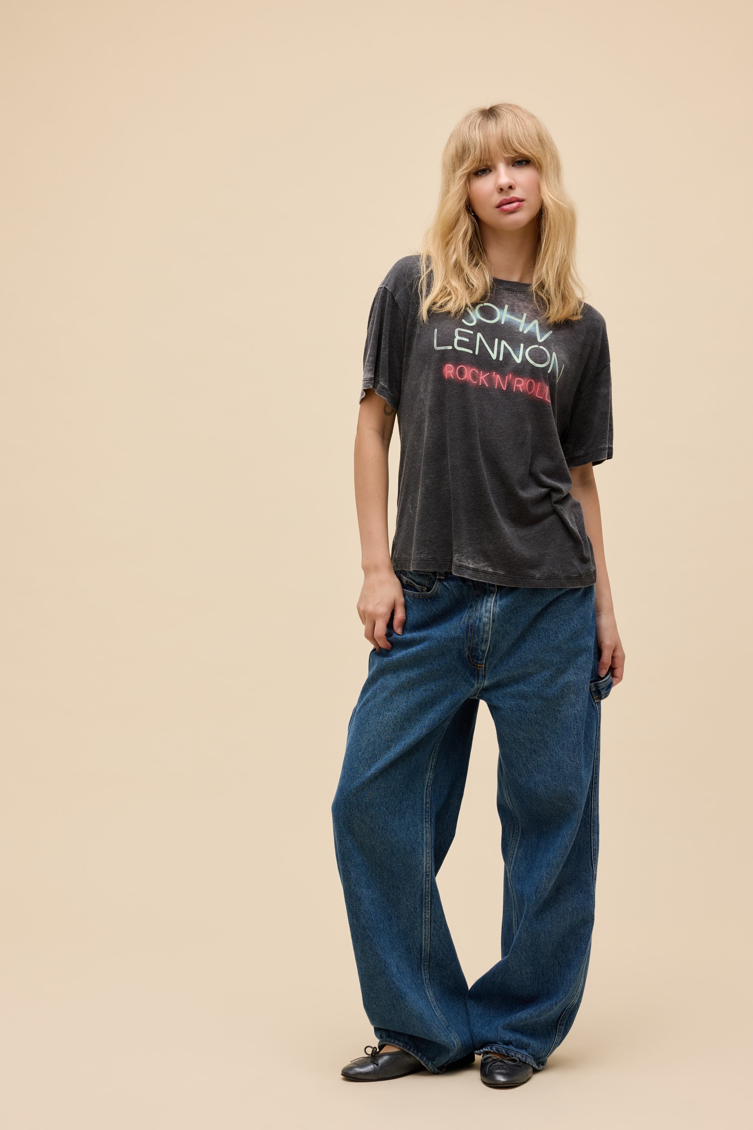 John Lennon Rock 'N' Roll Burnout Boyfriend Tee - Image 3