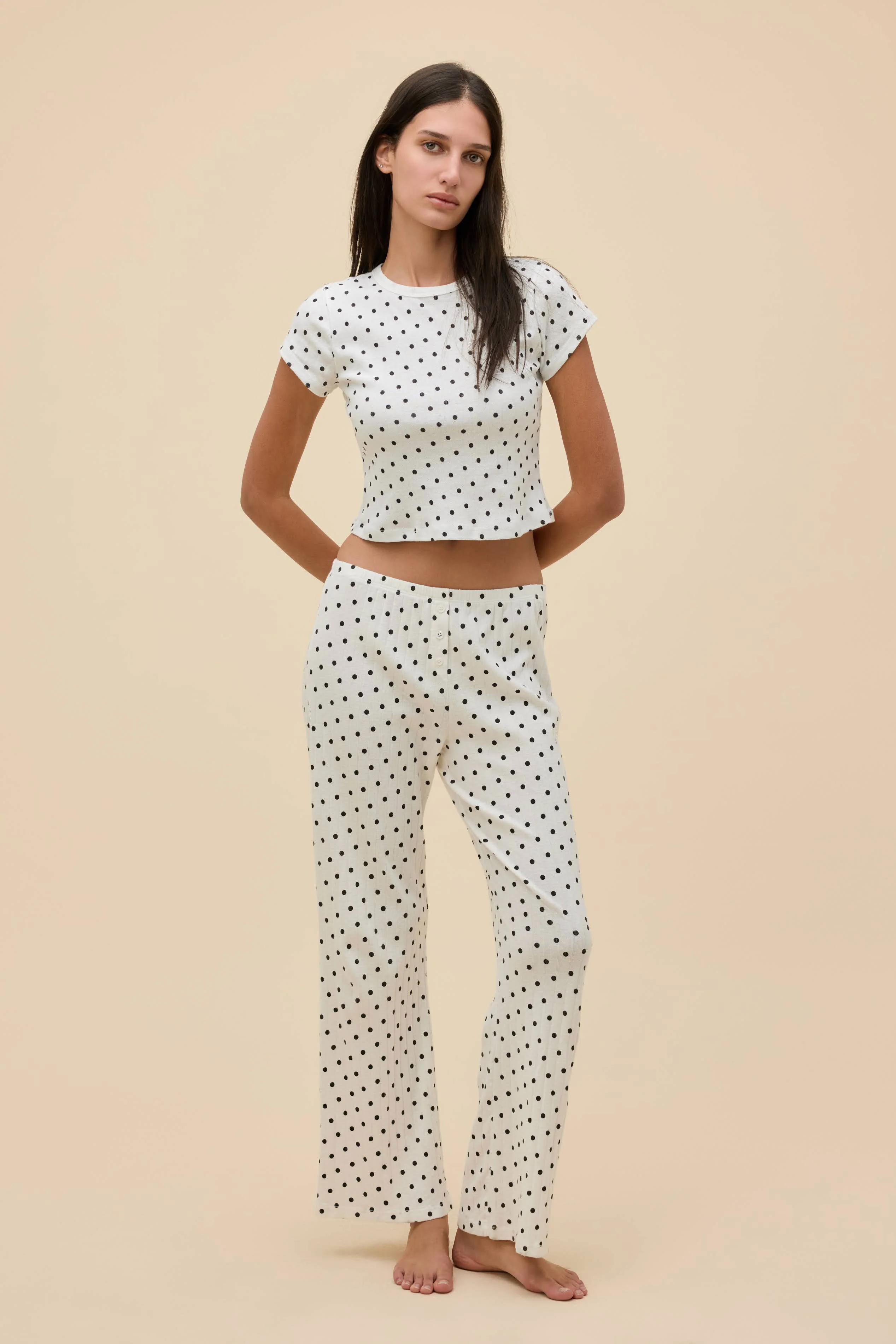 Polka Dot Pointelle Lounge Pant - Image 3