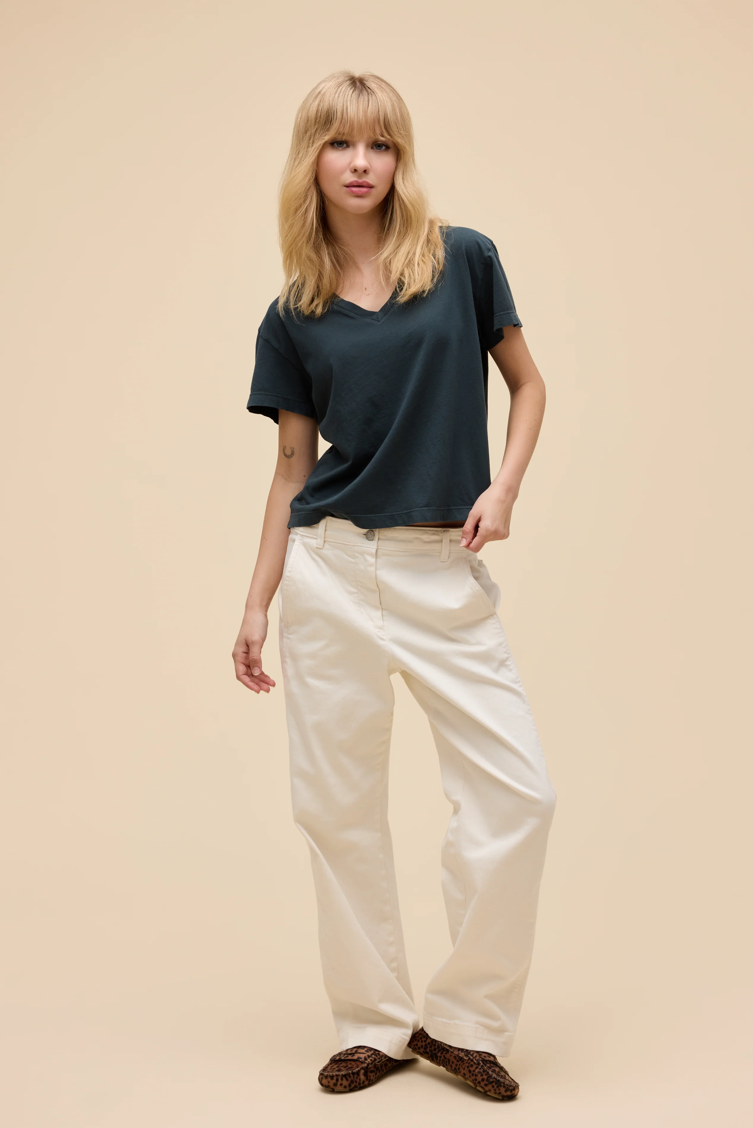 Solid Boxy V-Neck Tee - Image 2