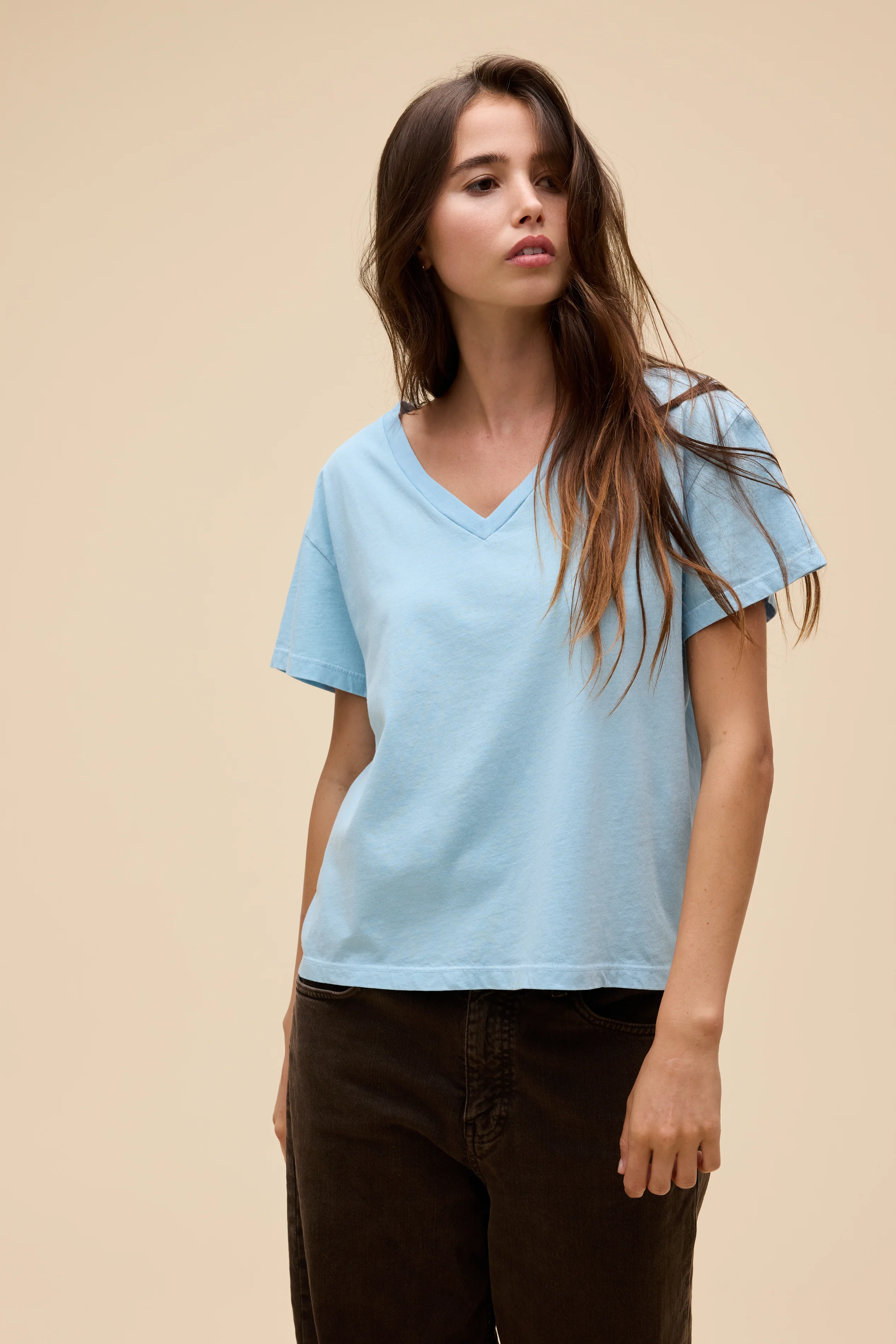 Solid Boxy V-Neck Tee