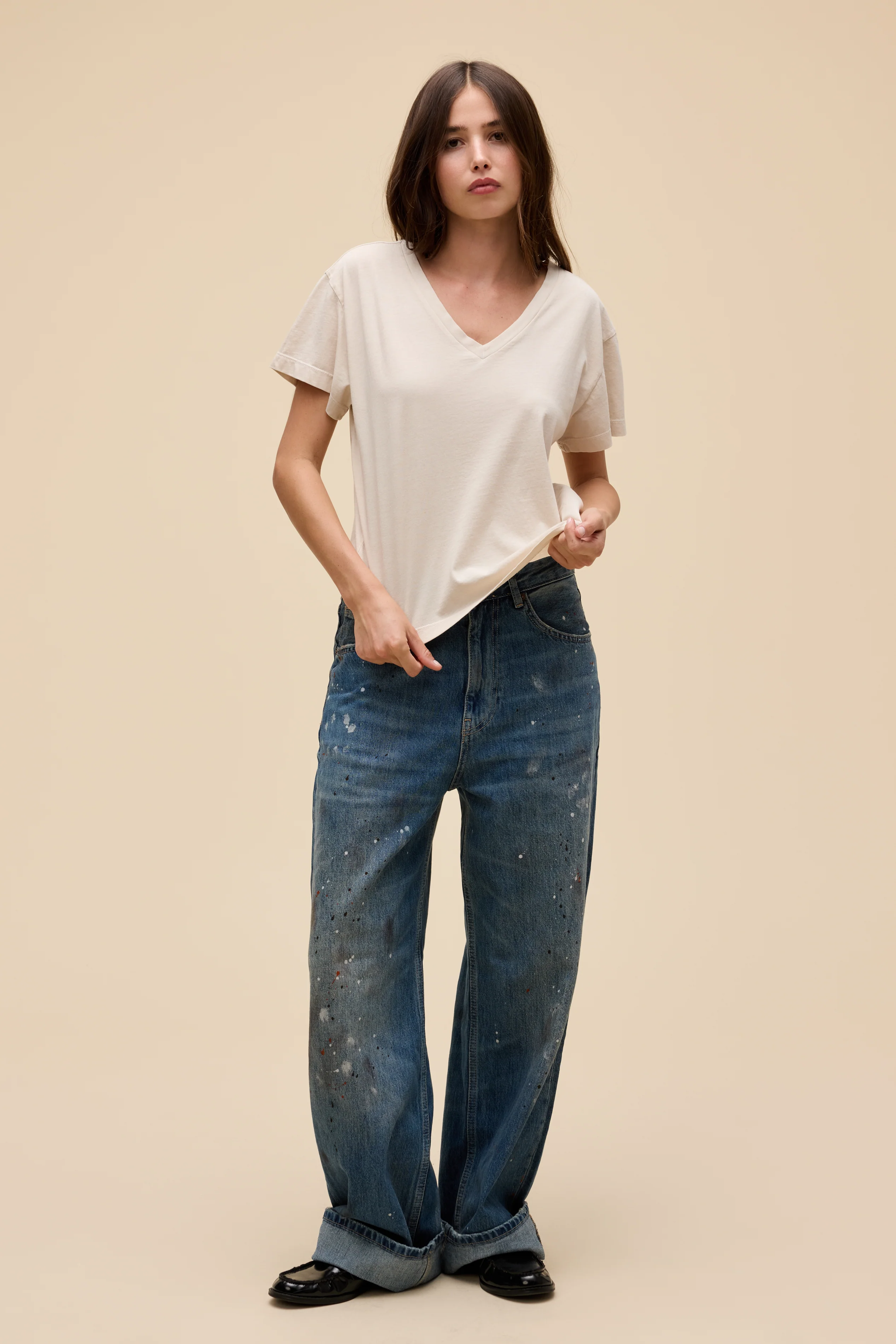 Solid Boxy V-Neck Tee - Image 2