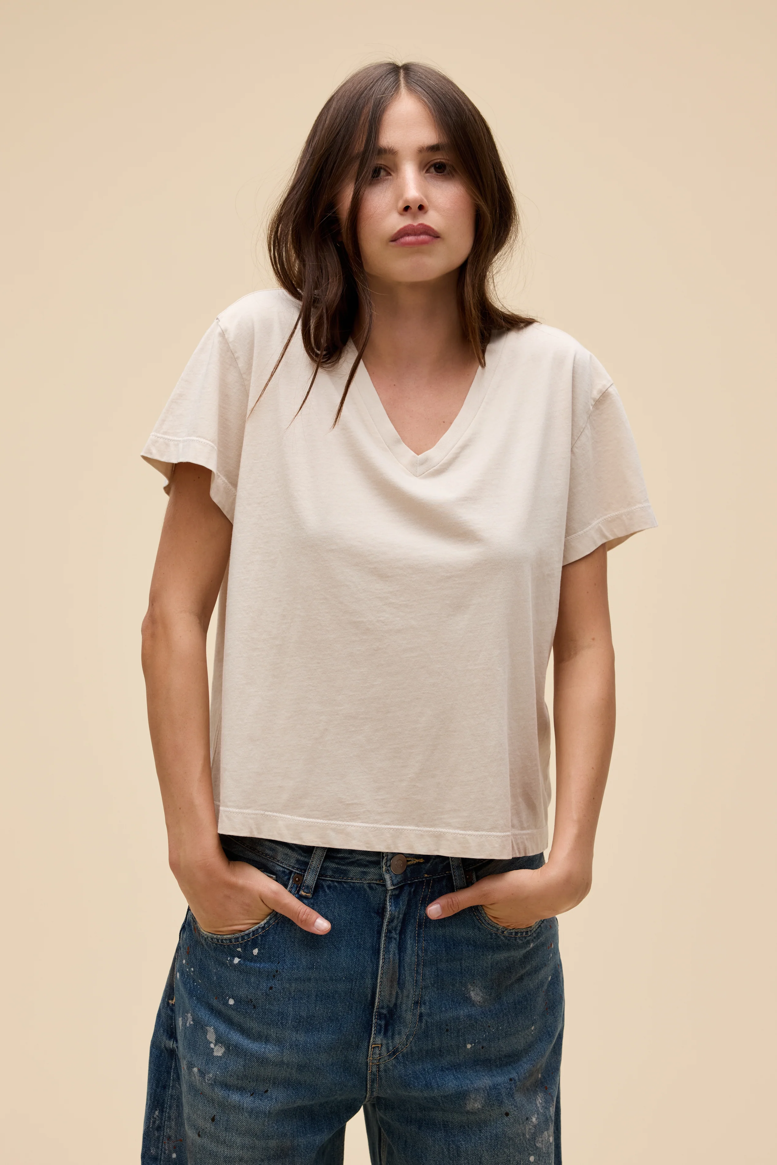 Solid Boxy V-Neck Tee - Image 3