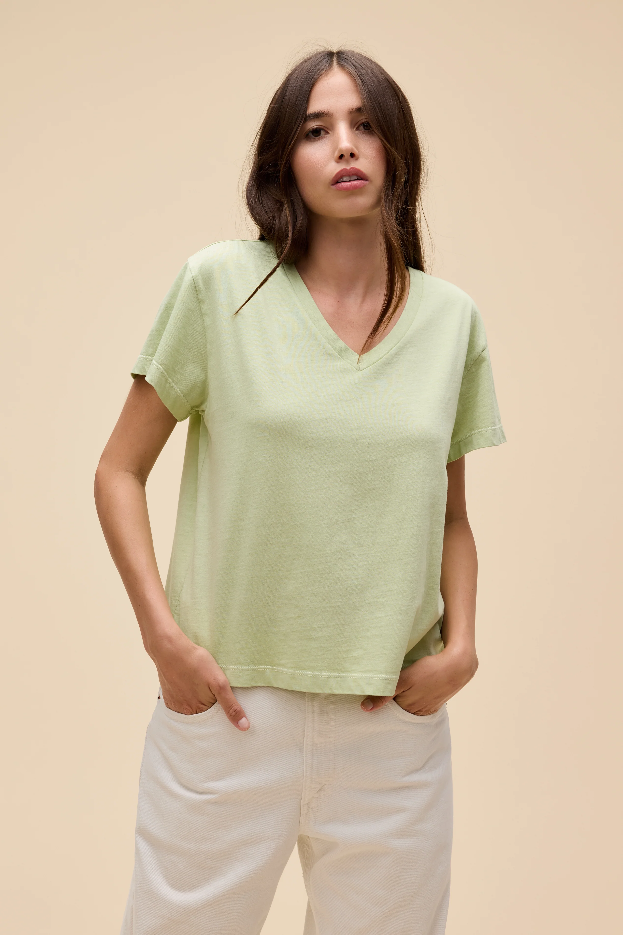 Solid Boxy V-Neck Tee