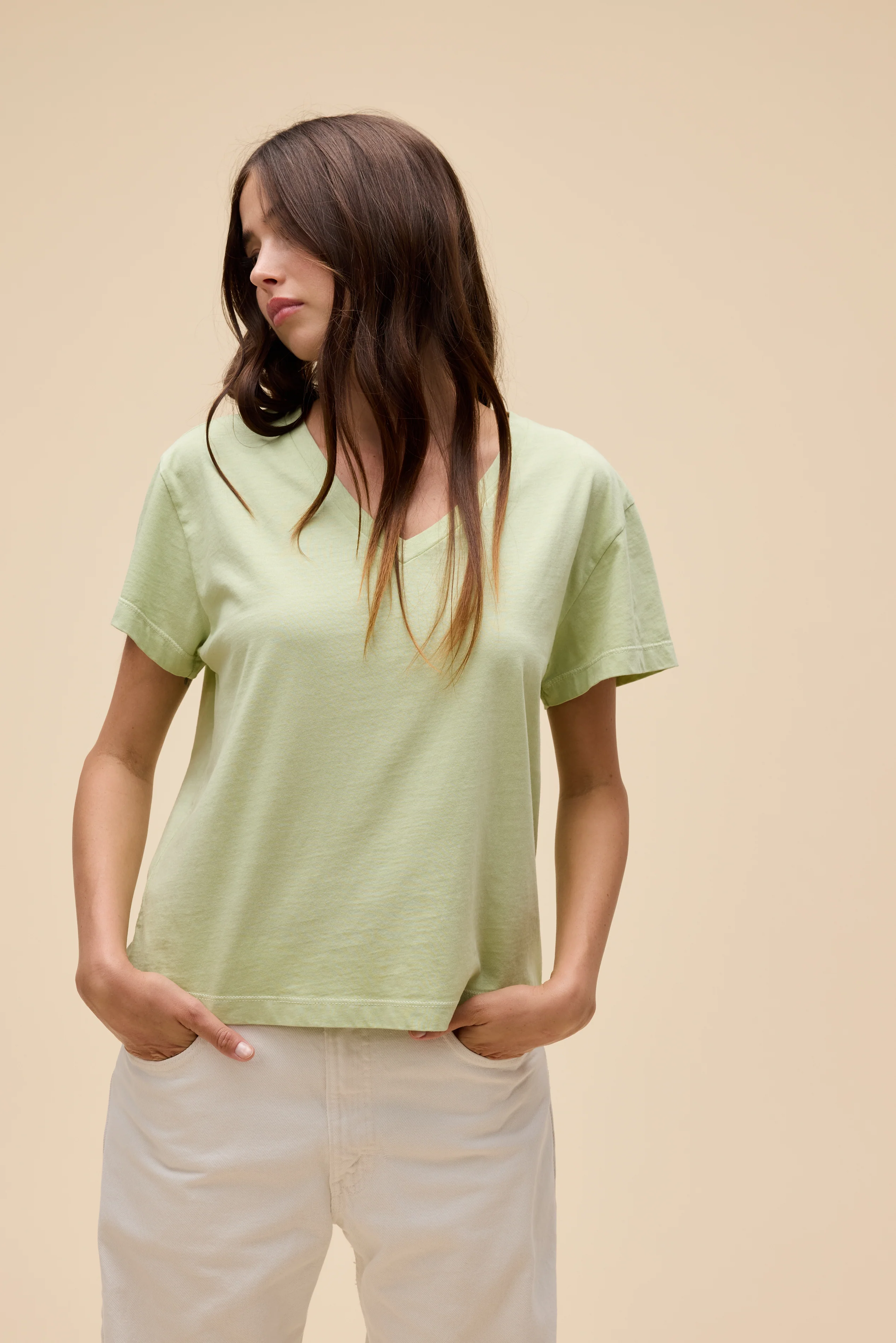 Solid Boxy V-Neck Tee - Image 3