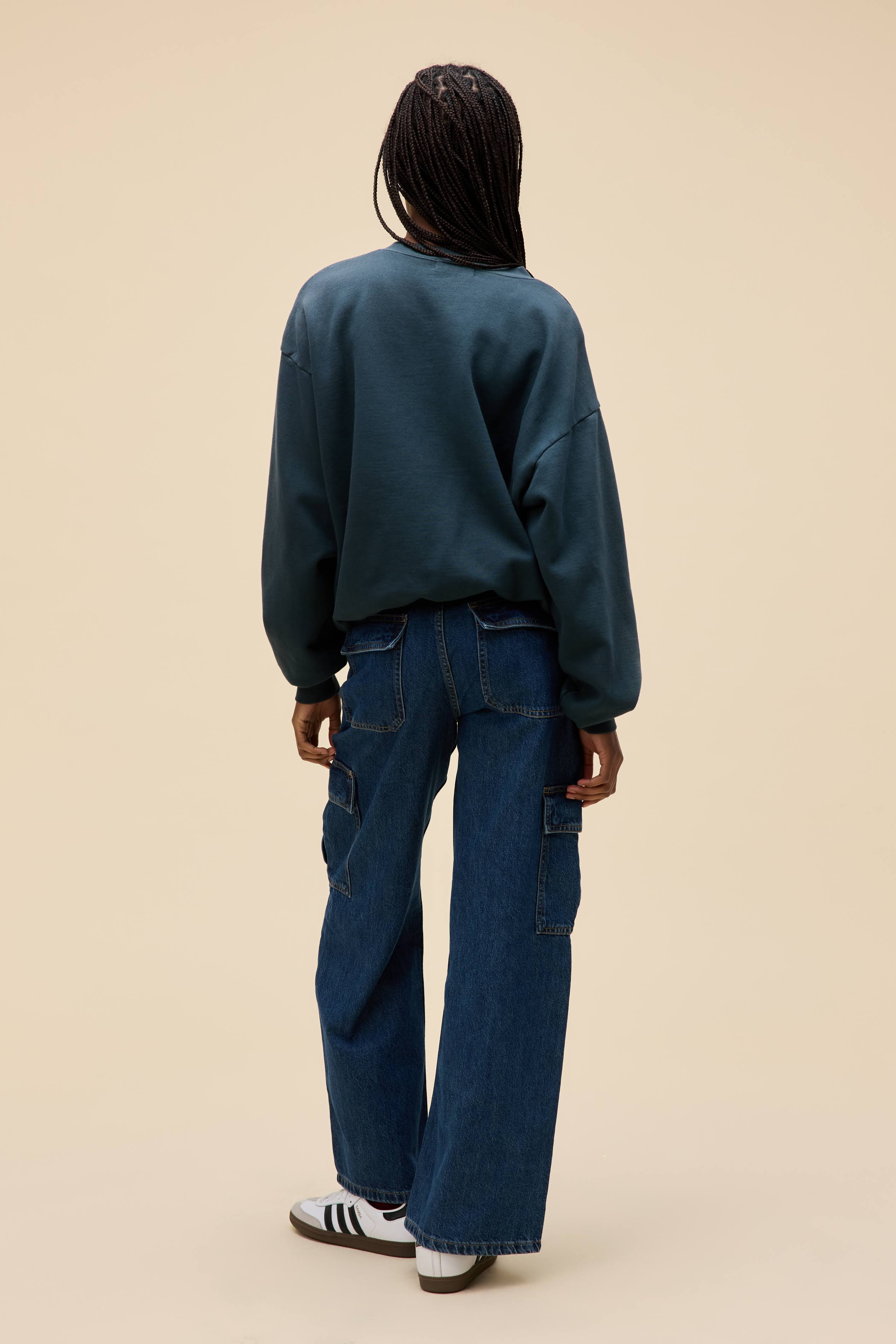 Solid Oversized Henley Sweatshirt - Image 3