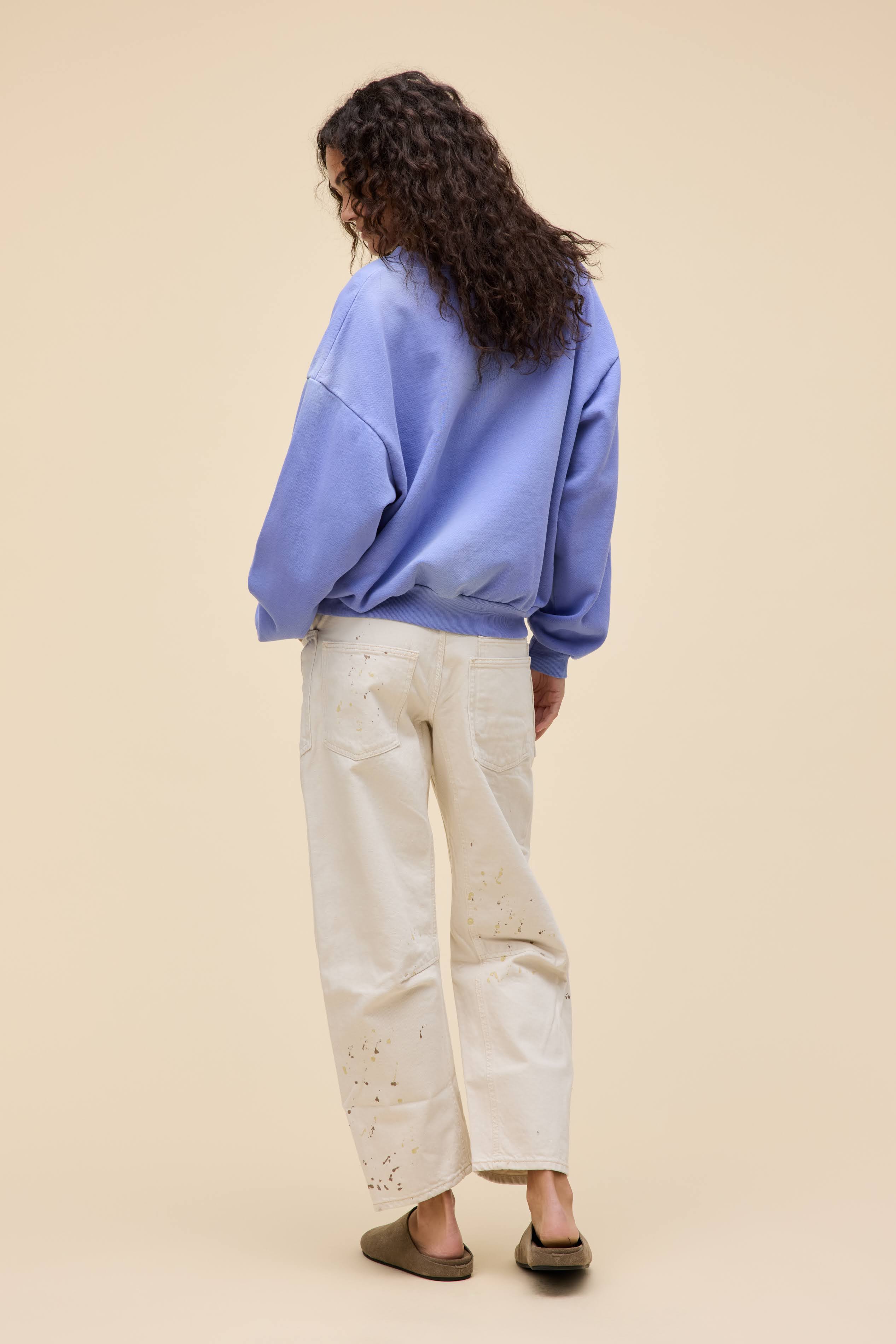 Solid Oversized Henley Sweatshirt - Image 5