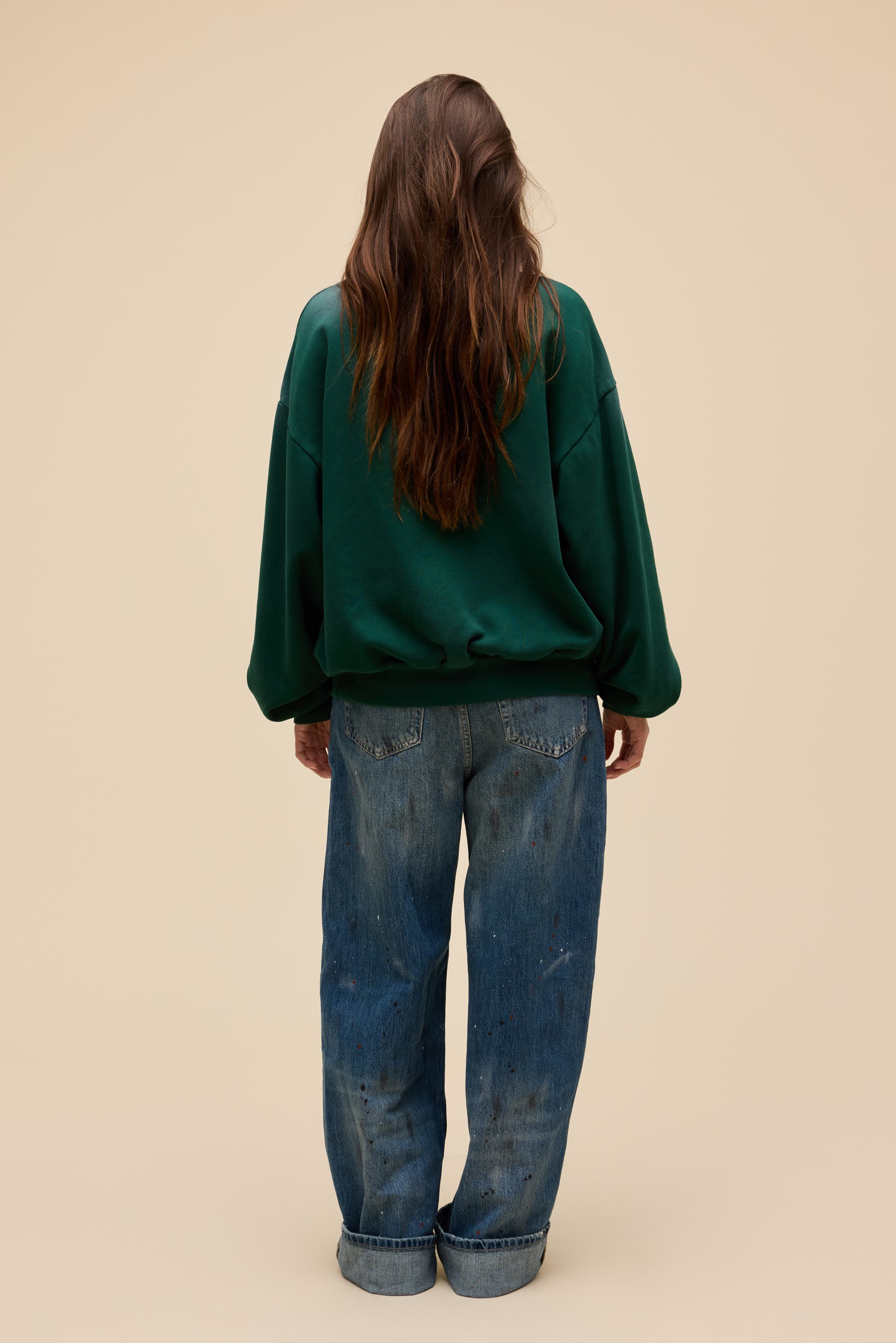 Solid Oversized Henley Sweatshirt - Image 3