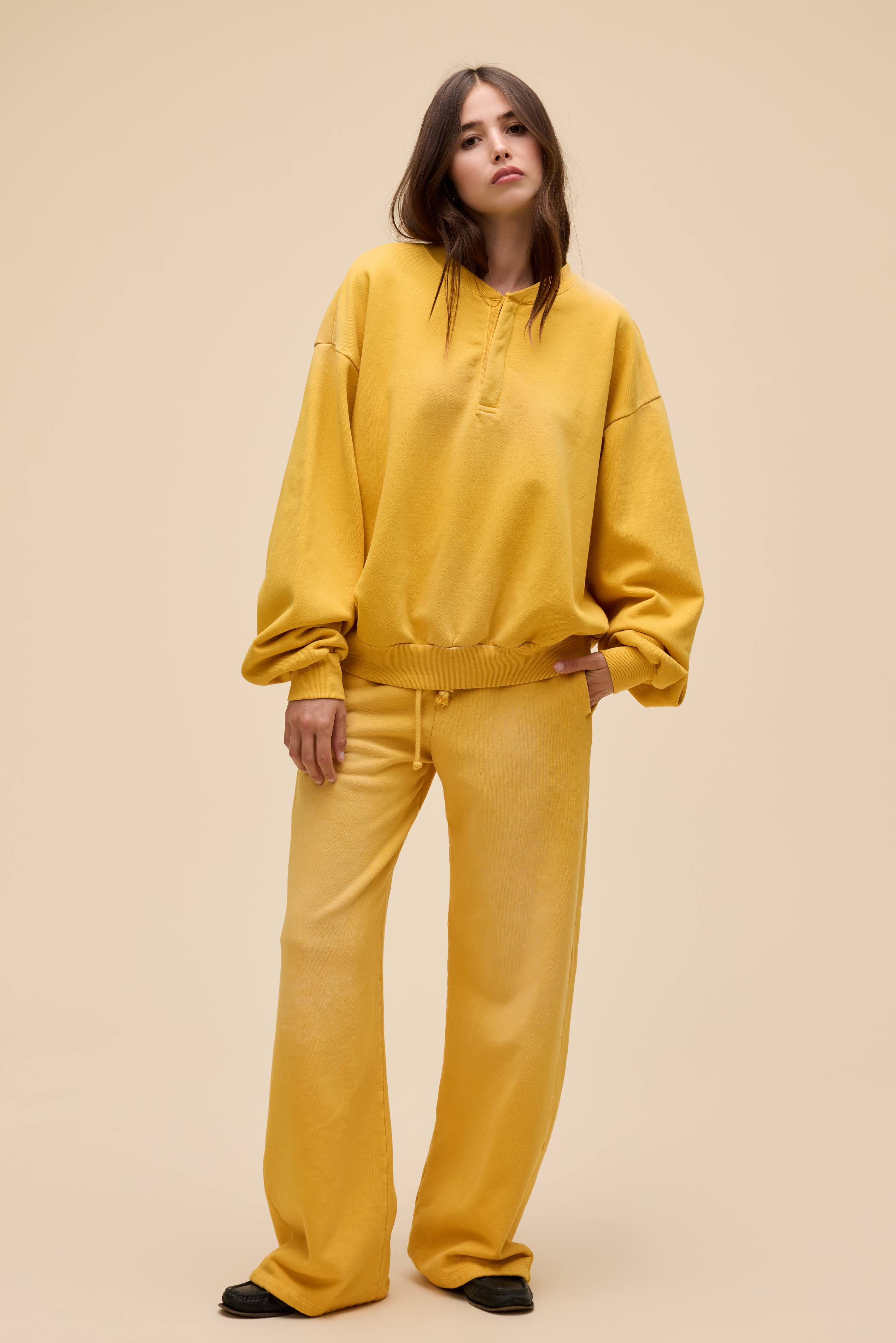 Solid Oversized Henley Sweatshirt - Image 2