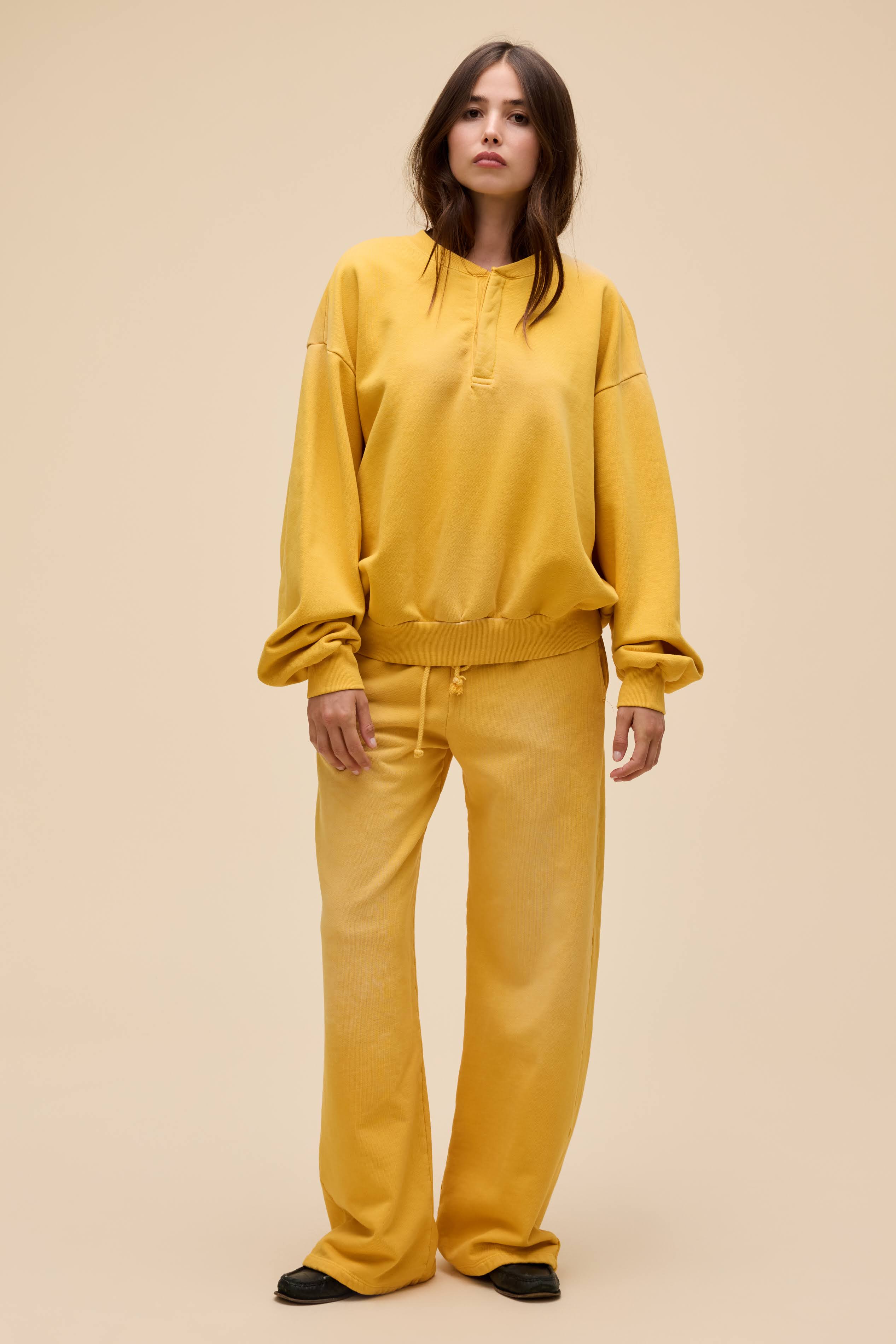 Solid Oversized Henley Sweatshirt - Image 4