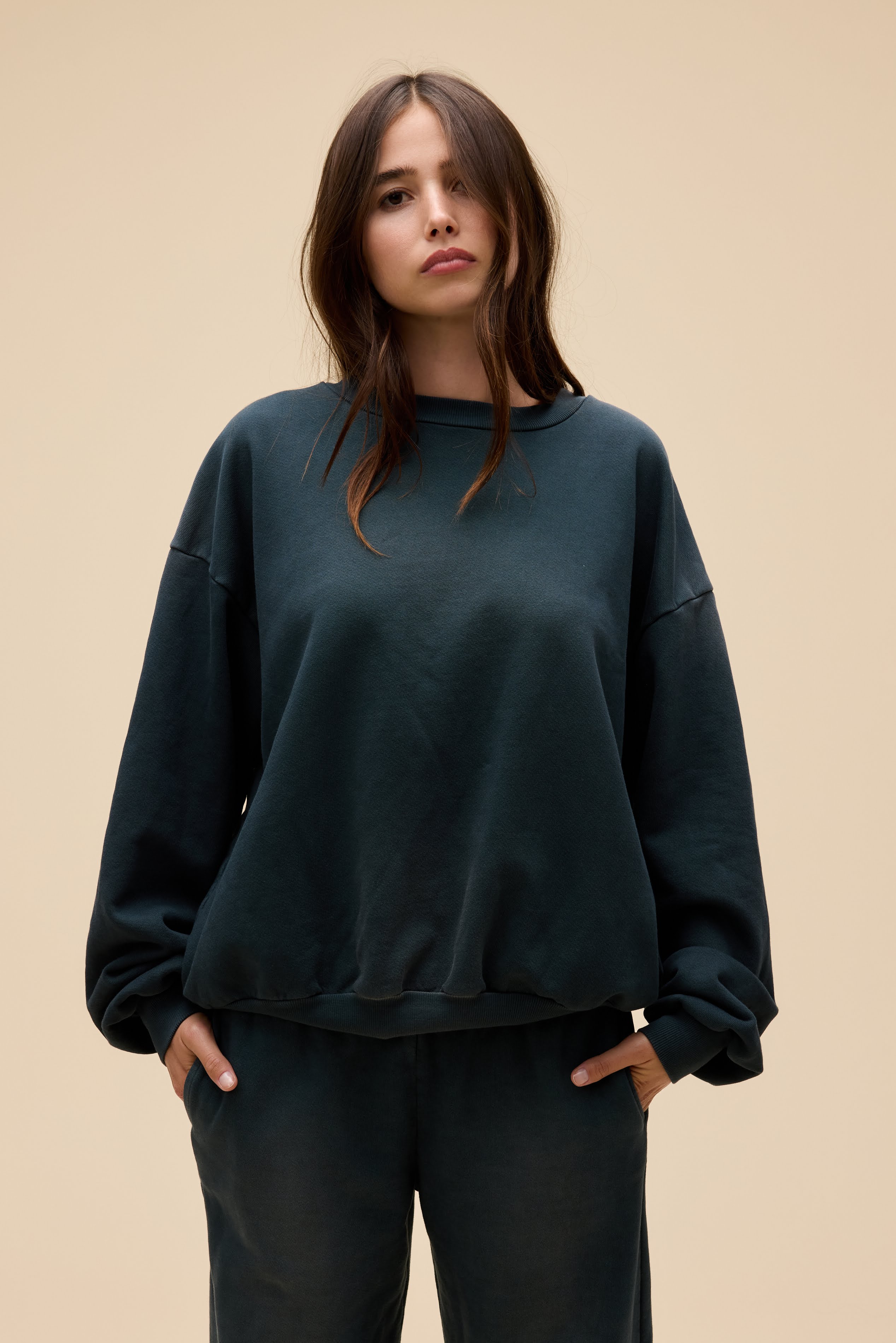 Solid Oversized Crew Sweatshirt - Image 2