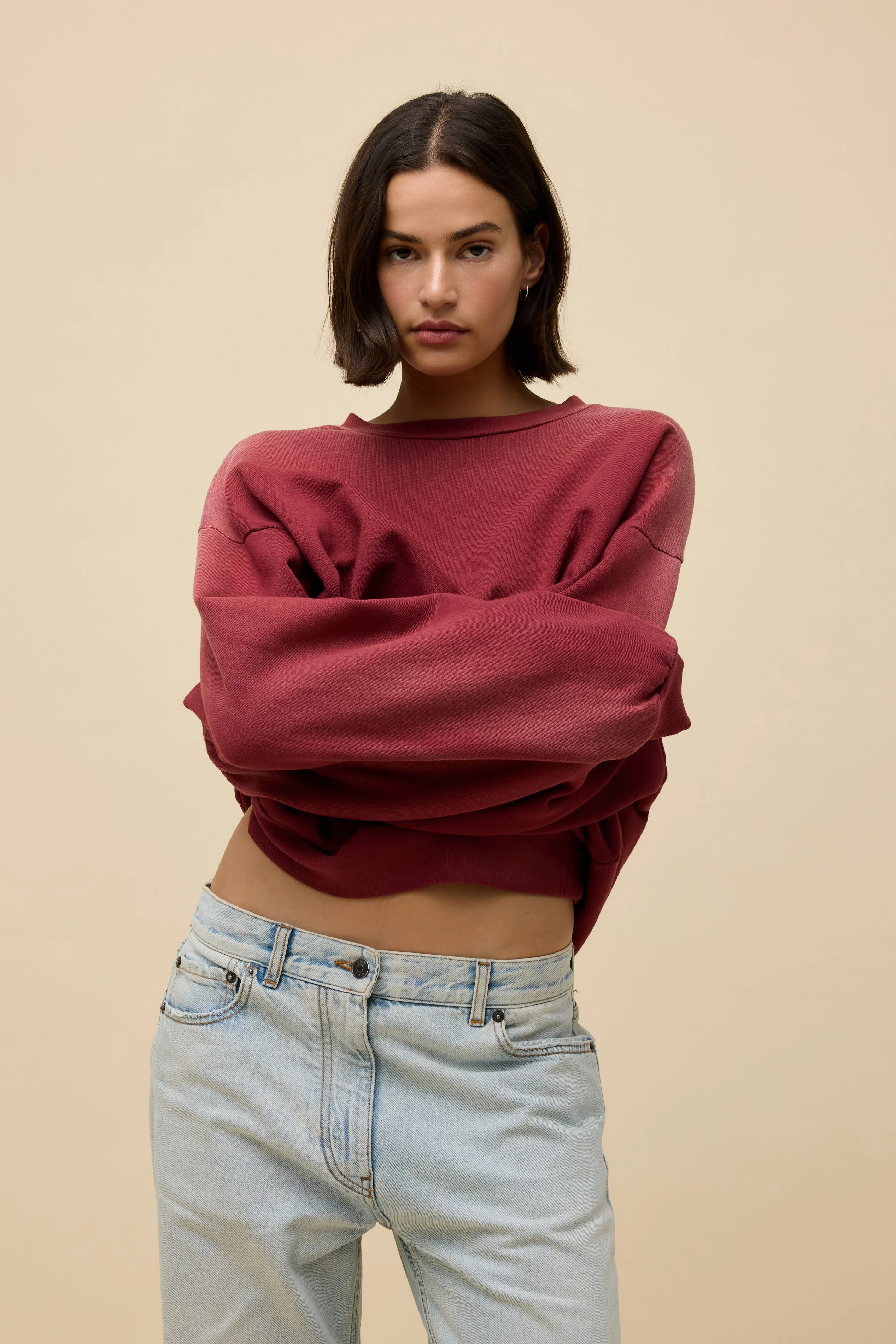 Solid Oversized Crew Sweatshirt - Image 3