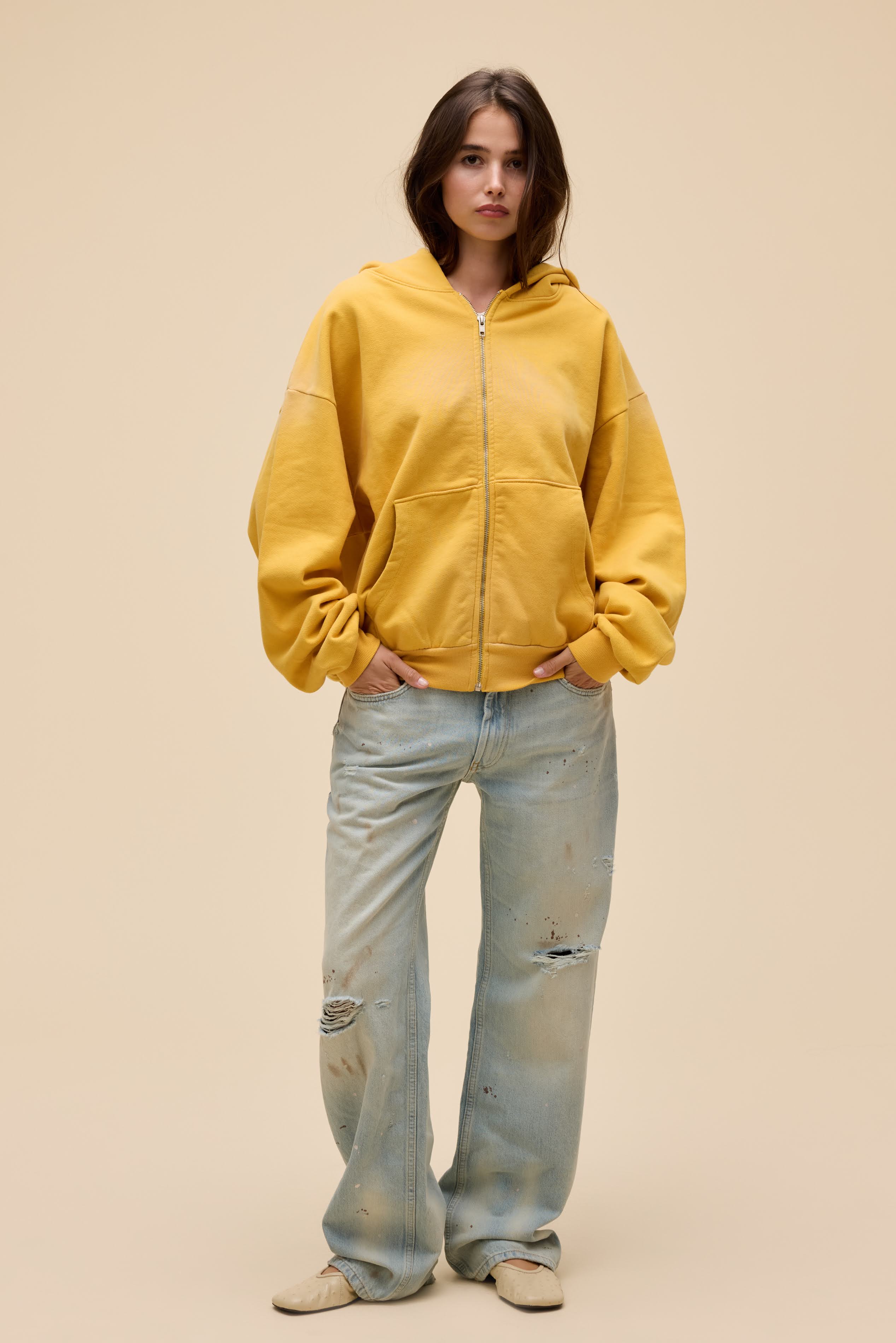 Solid Zip-Up Oversized Hoodie - Image 3