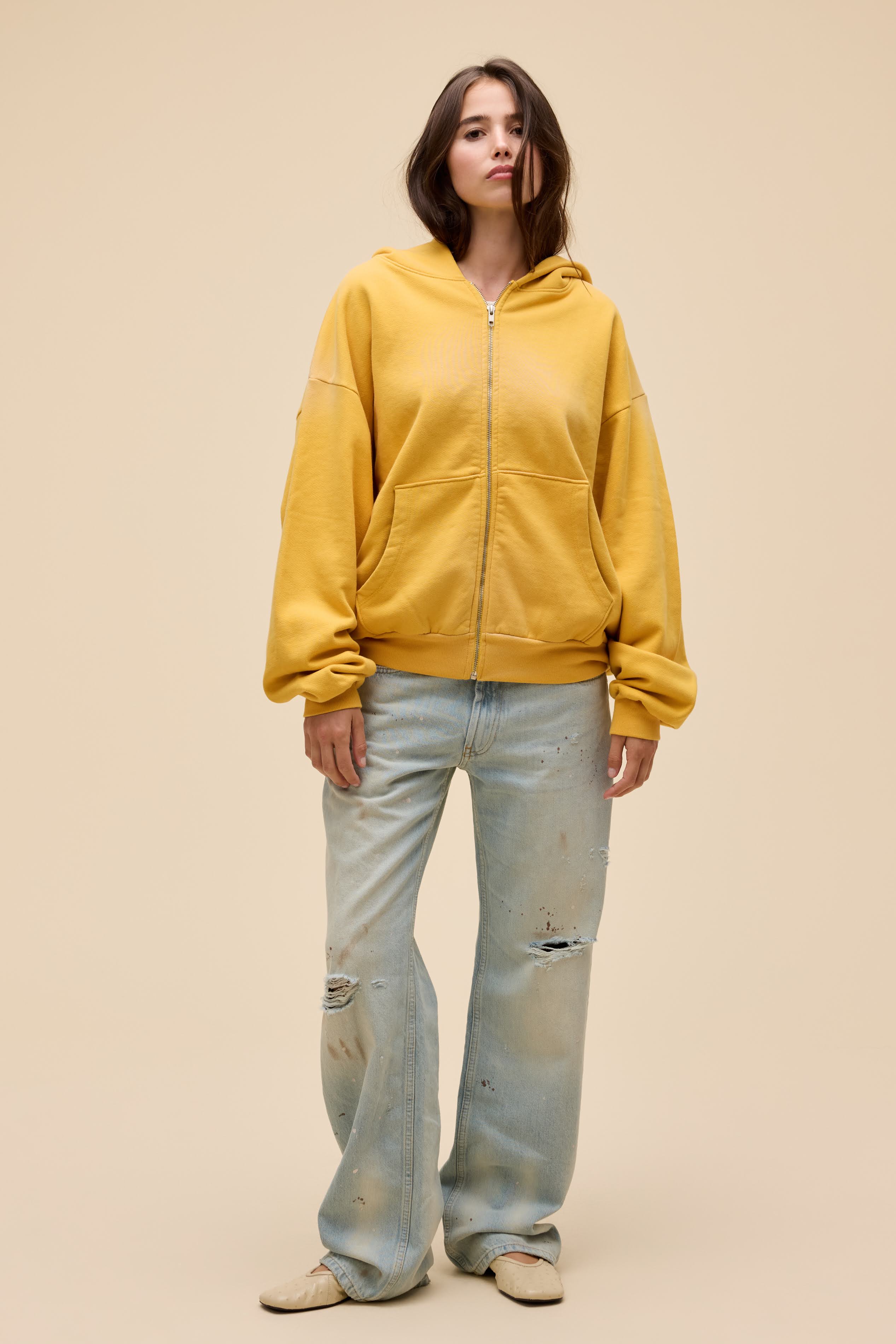 Solid Zip-Up Oversized Hoodie - Image 4