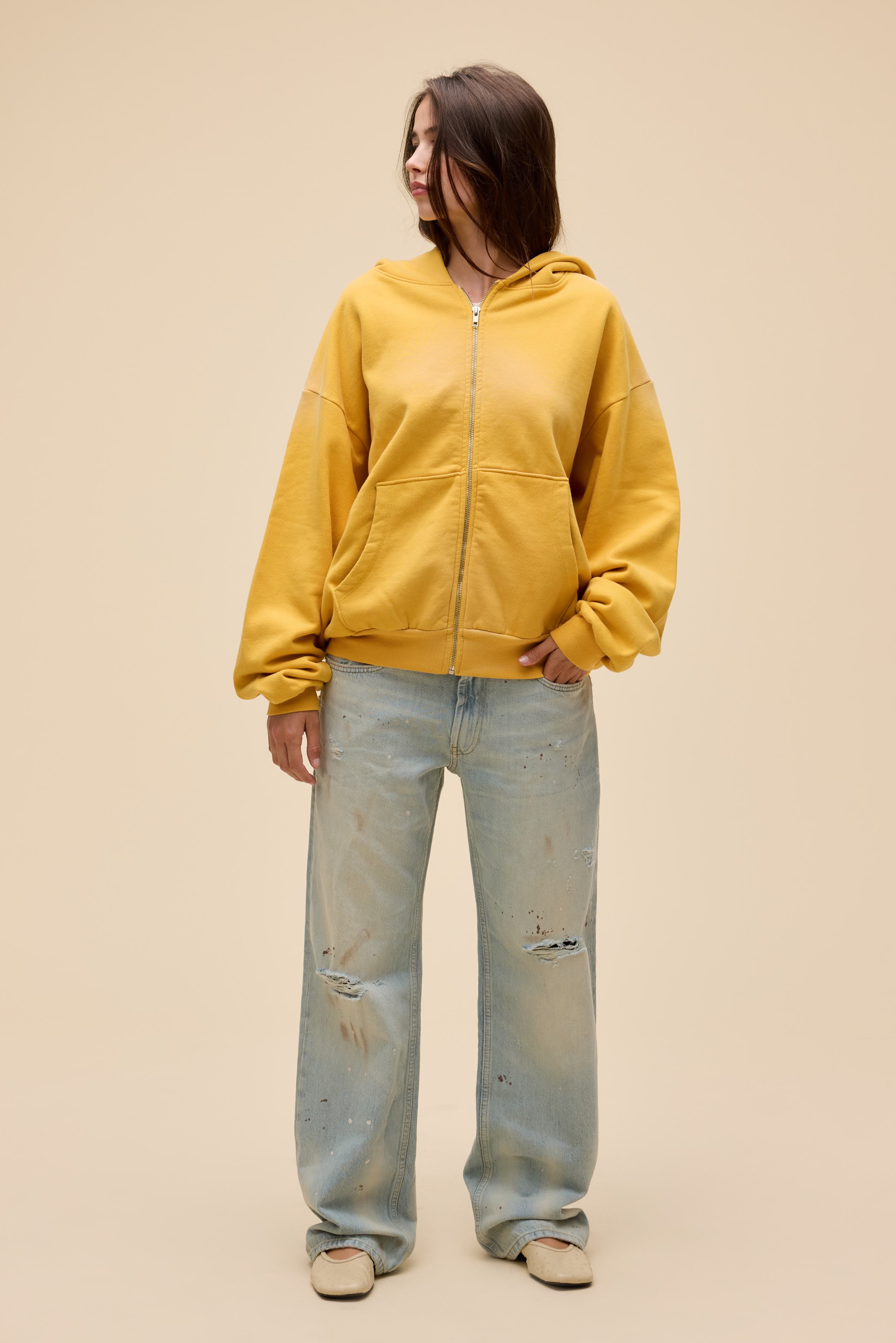 Solid Zip-Up Oversized Hoodie - Image 5