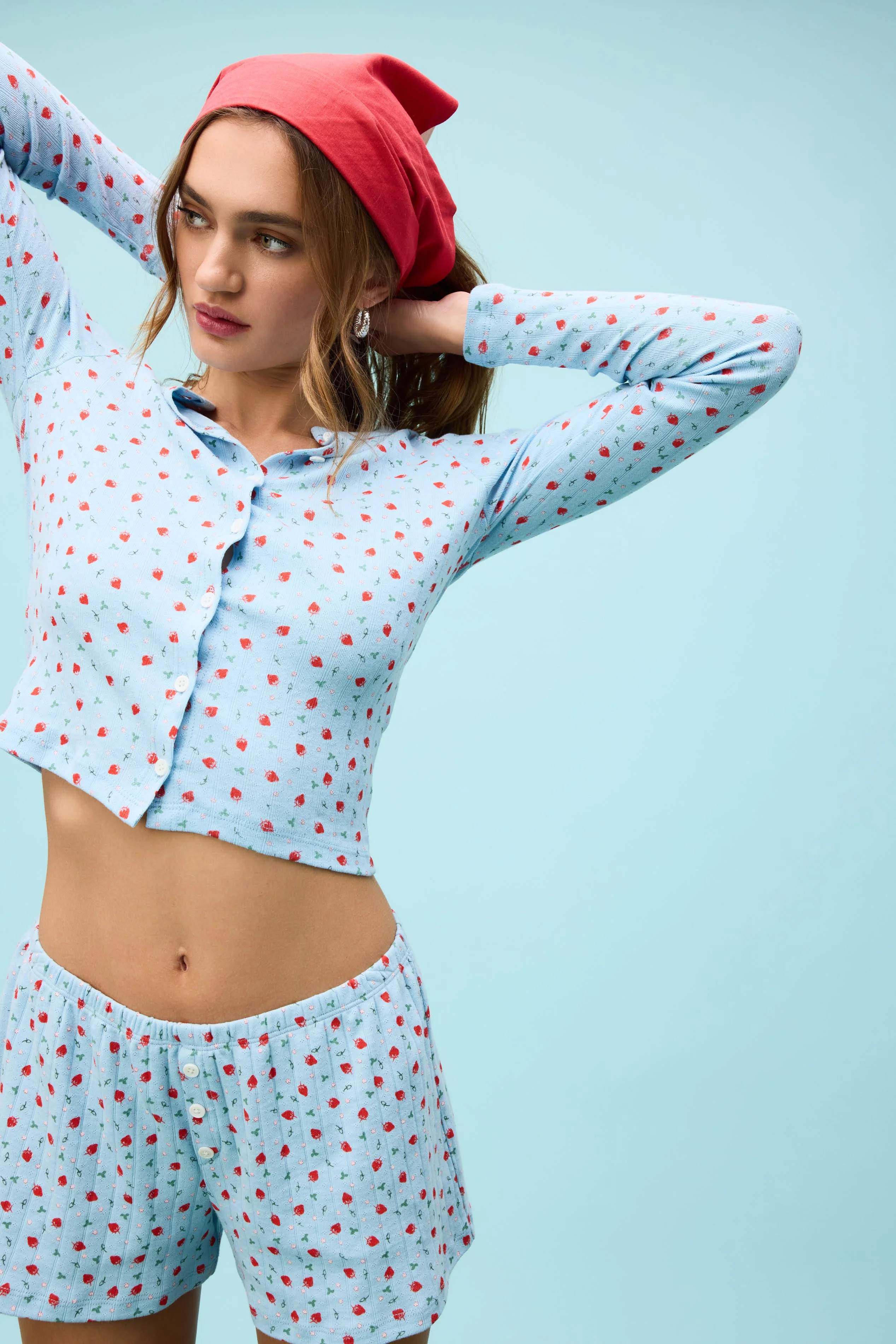 Strawberry All Over Print Pointelle Button Up - Image 8