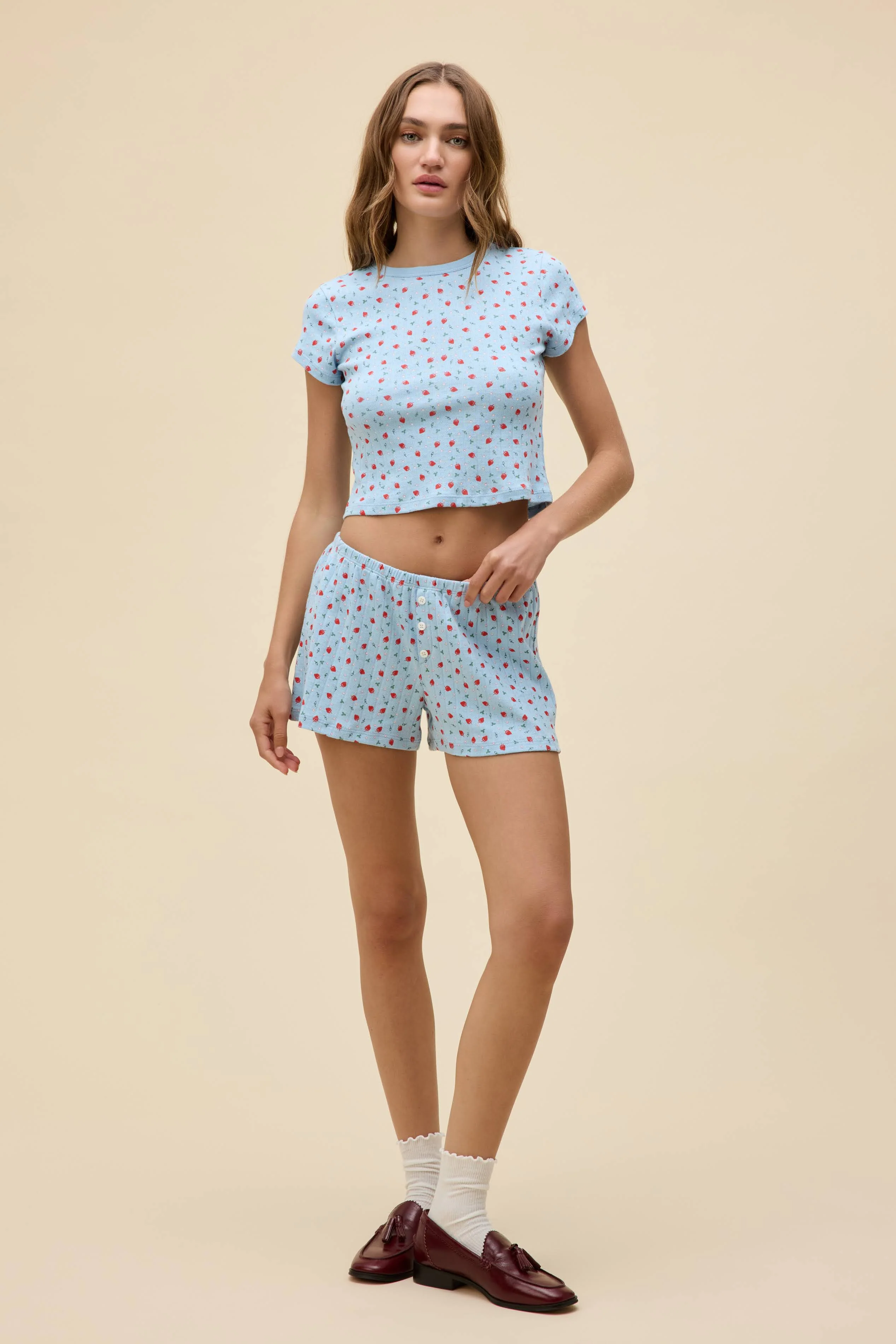 Strawberry All Over Print Pointelle Short - Image 6