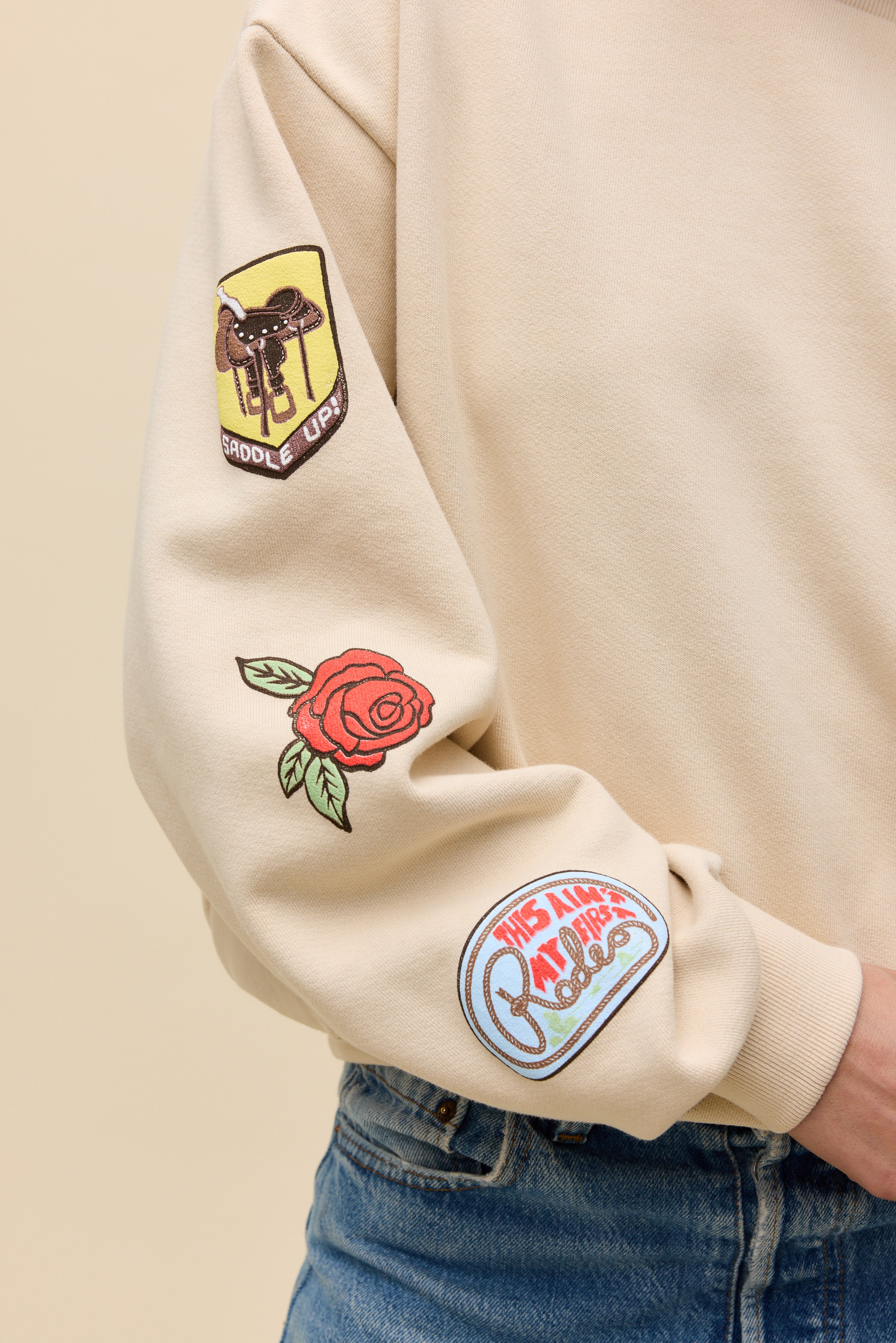 Western Patches Oversized Crew Sweatshirt - Image 4