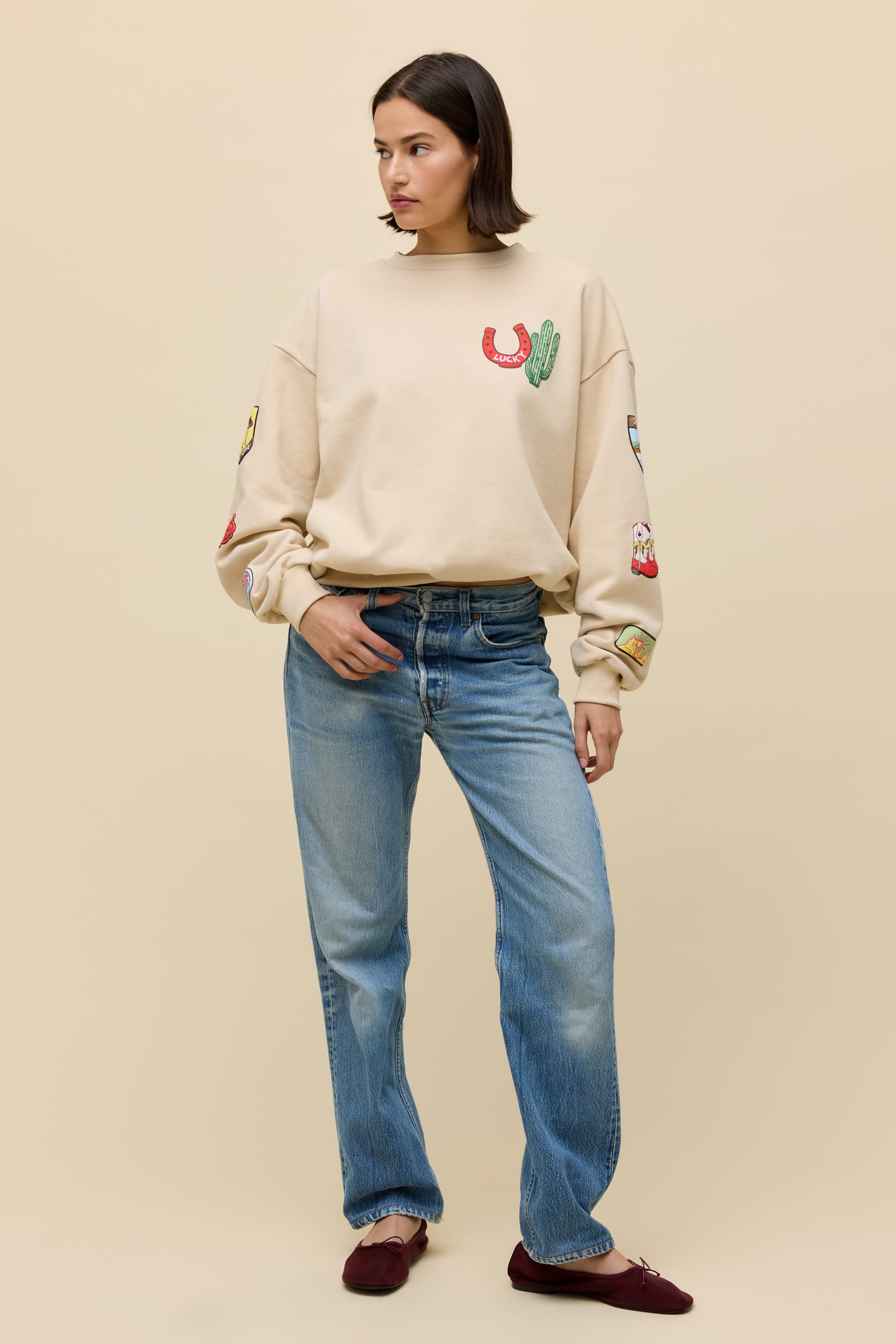 Western Patches Oversized Crew Sweatshirt - Image 6
