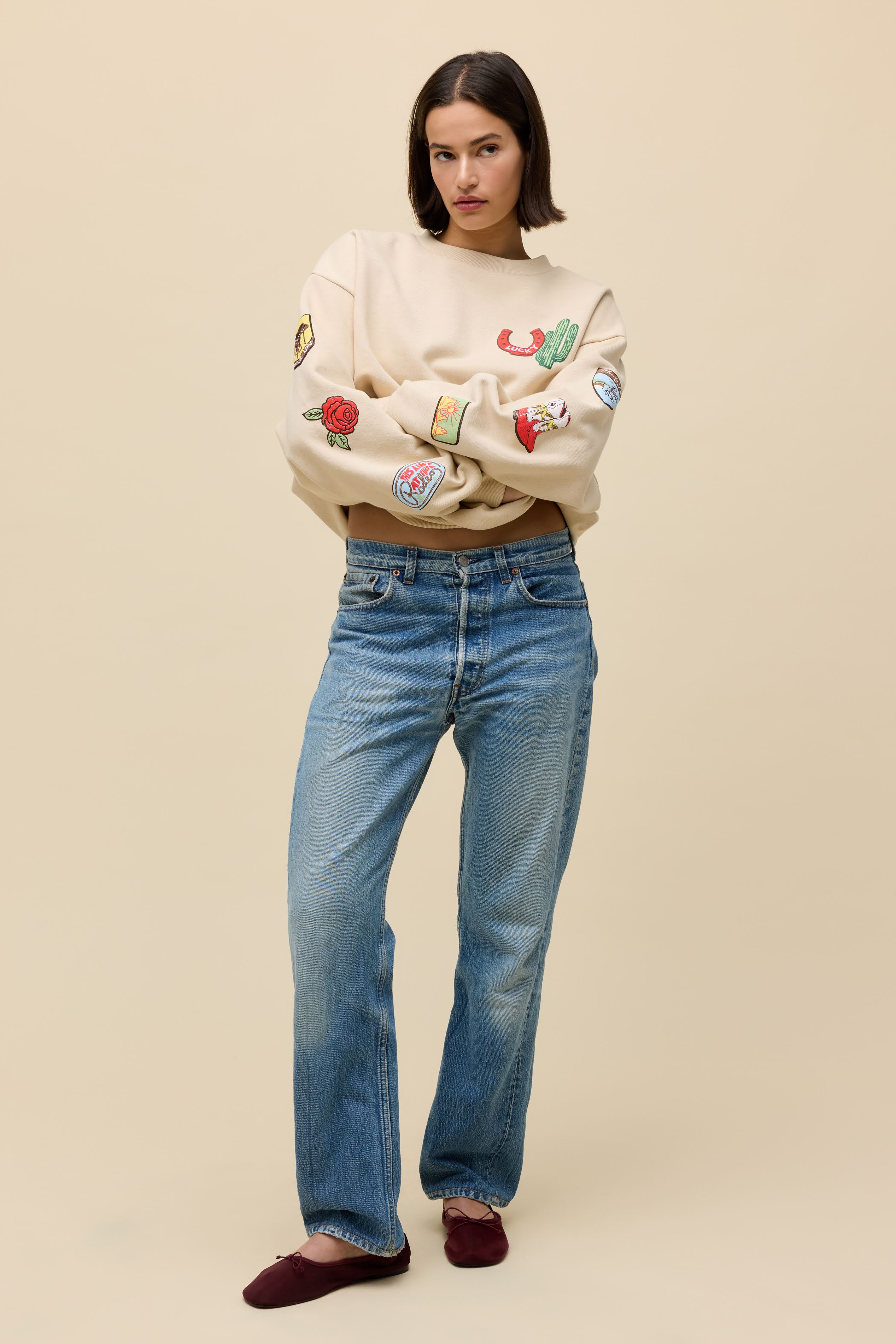 Western Patches Oversized Crew Sweatshirt - Image 7
